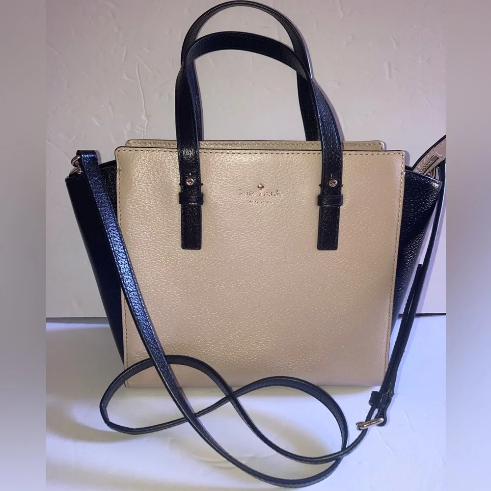 NWOT Kate Spade Hayden St Color Block  Black & Tan Leather Satchel w/Strap - Picture 3 of 15